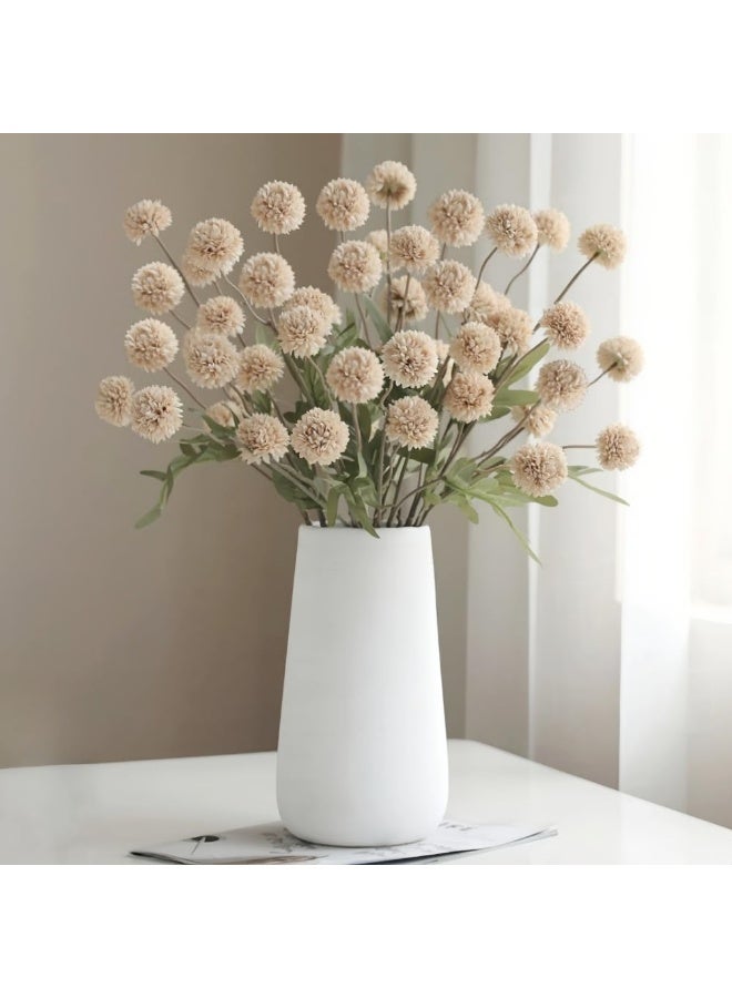 10PCS Artificial Chrysanthemum Ball Flowers Fake Mums with Long Stems Pom Pom Faux Mini Mum Flower Arrangements for Home Party Wedding Decoration (Beige) - Image 1